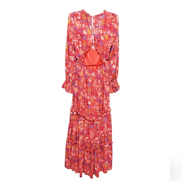 AURA Red Floral Print Maxi Dress - S - Picture 6 of 9